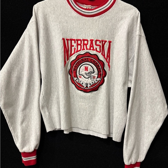 Nebraska Huskers Vintage Crewneck Crop Top Sweatshirt - Size Large - Picture 1 of 6